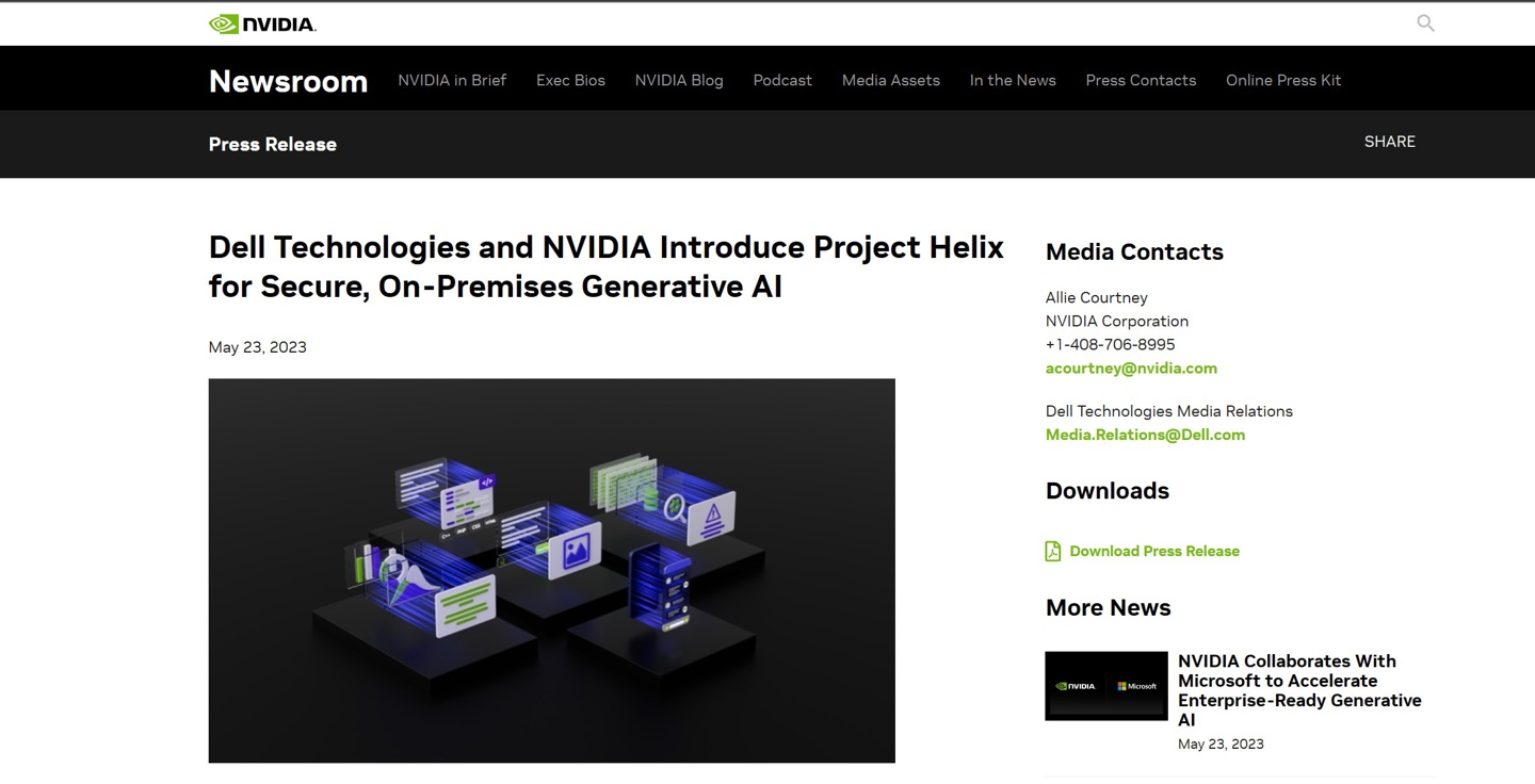 英伟达与戴尔合作推出 Project Helix，为企业定制生成式 AI