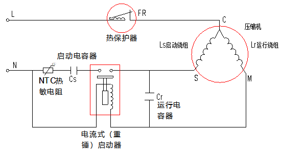 压缩机ptc启动器接线图图片