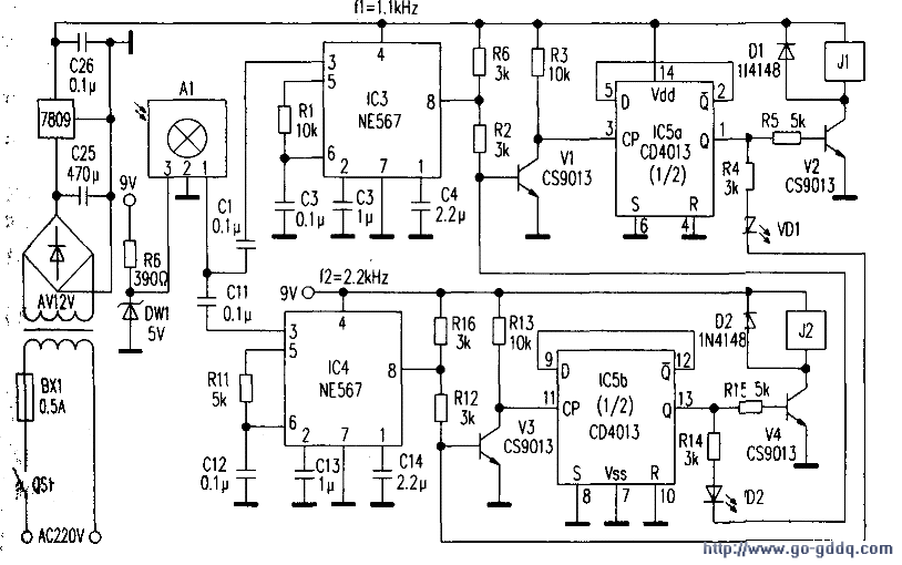 nd-09型可逆电动机制作的遥控电动窗帘-其他光电实用电路图-电子产品