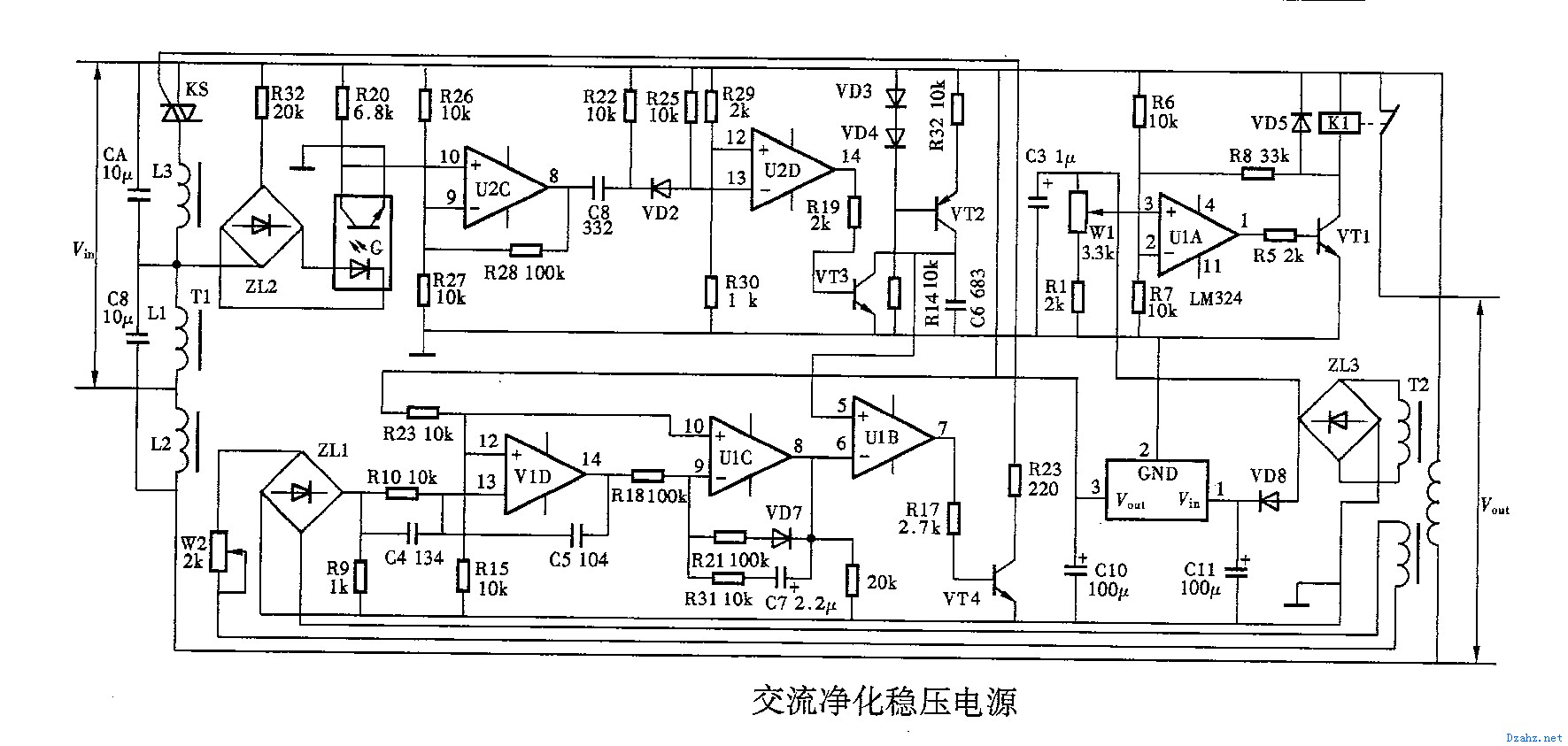 電子電路圖紙簡介: 交流淨化穩壓電源.gif