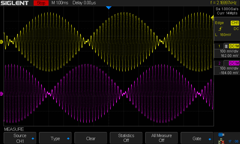 初級線圈頻率為5kHz，次級線圈頻率為100Hz